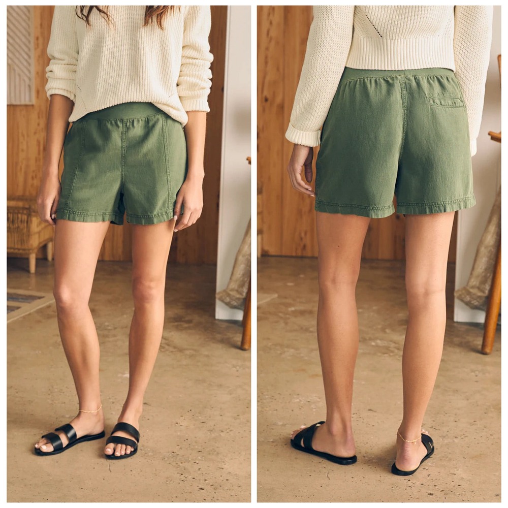 NWT Faherty Shorts Womens S Green Thyme Organic Cotton Linen Tencel Coastal Boho